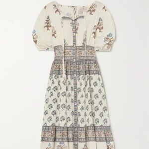 Hannah Cream Dress with Blue Floral Design